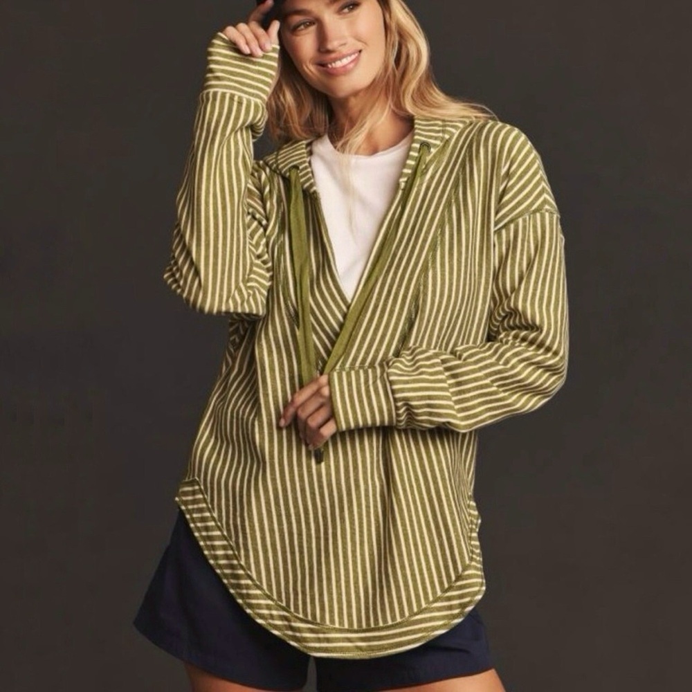 Anthropology Pilco Wharfside Hooded Sweatshirt‎ Green Motif Size 2X
